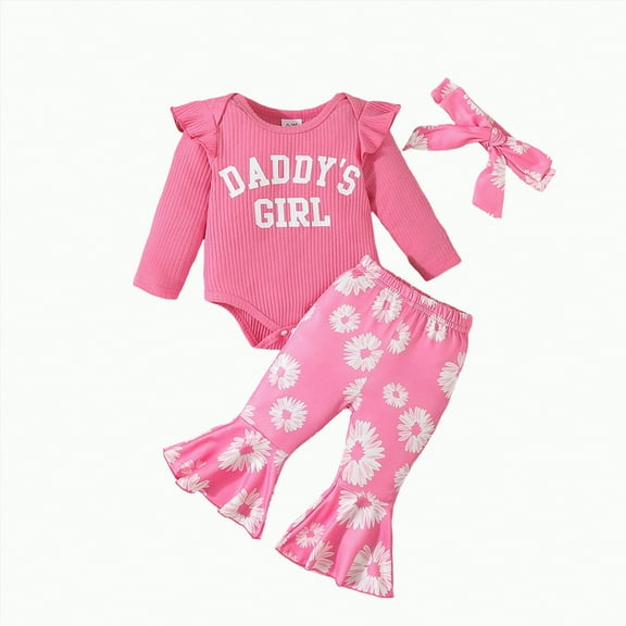 BAnala Girls Clothes Toddler Girl Clothes Long Sleeve T-Shirt Tops Pants with Headband Hot Pink,12-18 Months