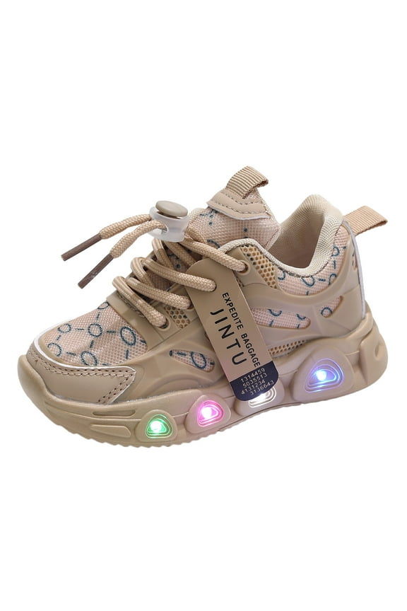 Toddler Sneakers Light Up Shoes for Boy Girl with Hook and Loop Comfortable Led Shoes Non-Slip Shoes Little Kid (Khaki,2.5-3 Years)