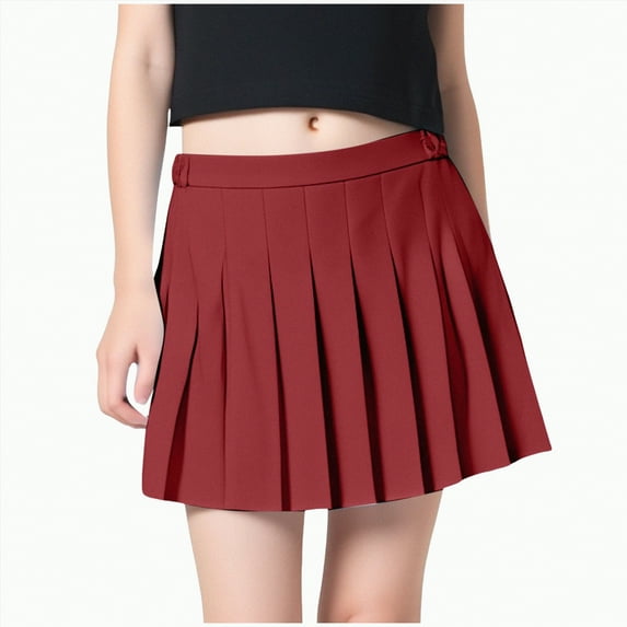 BAnala Uniform Skirts for Girls Girls Pleated Skirt Kids Tennis Elastic Waist Uniform Plaid Skirts for Girls Red,4-5 Years