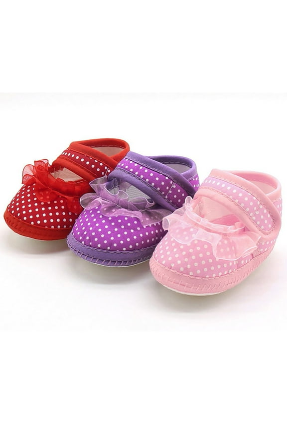 Warm Girls Sole Dot Soft Lace Baby Flats Shoes Casual Baby Shoes Shoes (Red,9-12 Months)