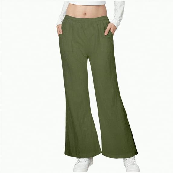 BAnala Wide Leg Pants for Girls Girls Uniform Pants Kids Dress Pants High Stretchy with Pockets Green,7-8 Years