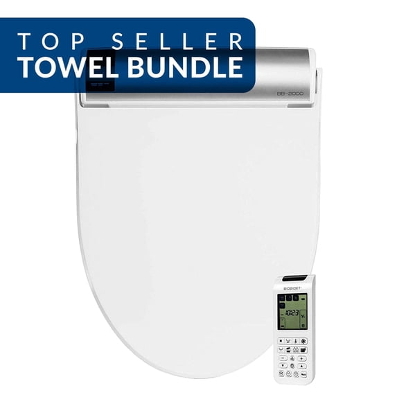 Bio Bidet BB-2000 Bidet Toilet Seat Bundle, Warm Water, Air Dryer, Heated Seat, Slow Close Lid, Night Light, for Round Toilets