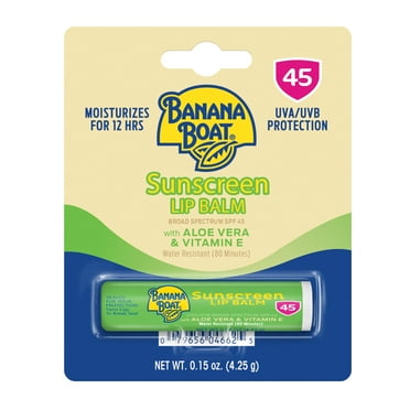 Banana Boat Lip Balm SPF 45, Travel Sunscreen Lip Balm, with Aloe Vera & Vitamin E, 1 Ct, 0.15 oz
