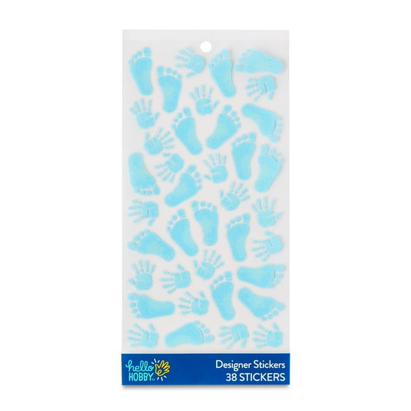 Hello Hobby Blue Baby Boy Hand & Footprint Designer Stickers, 38 Count