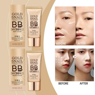 BB Cream Foundation, SPF50+ Gold Snail Sunscreen BB Cream, Moisturising BB Cream, Long-Lasting, Matte Concealer Makeup for the Face