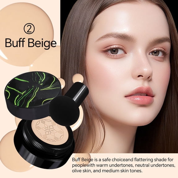 BB Cushion Mushroom Head Air Cushion Foundation Natural Tone Cream Conceals Blemishes Brightens Skin Hydrating Makeup Base with Refill 60g