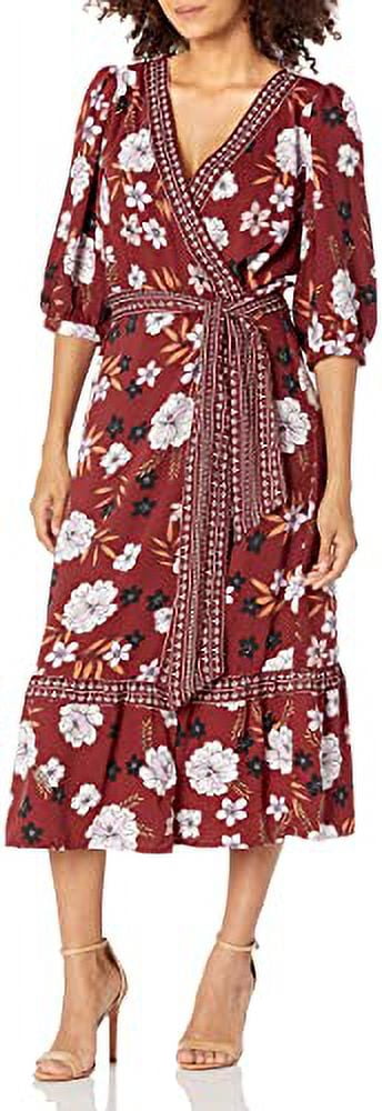 BB DAKOTA Women's Blooming Business Floral Midi Wrap Dress Burgundy XS,  $109 NWT - Walmart.com