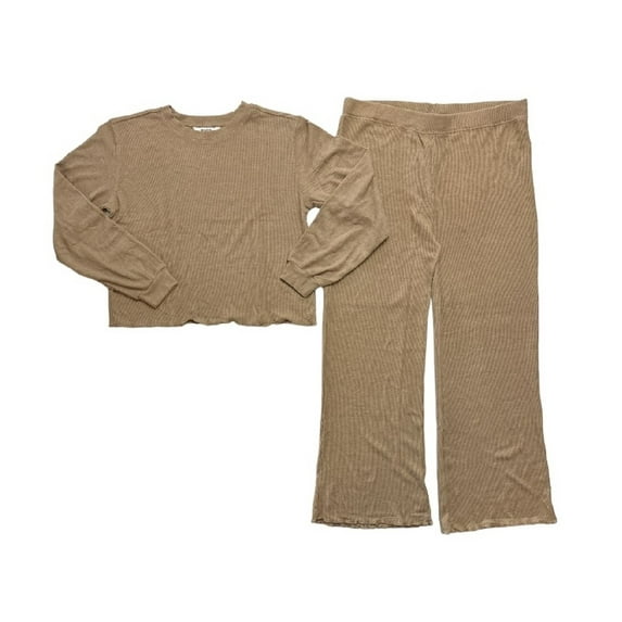 BB Dakota Women's 2-Piece Cozy Soft Brushed Ribbed Lounge Set (Toast, L)
