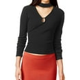 thumbnail image 1 of BB Dakota Womens Wilmer Ribbed Knit Blouse, Black, Medium, 1 of 2