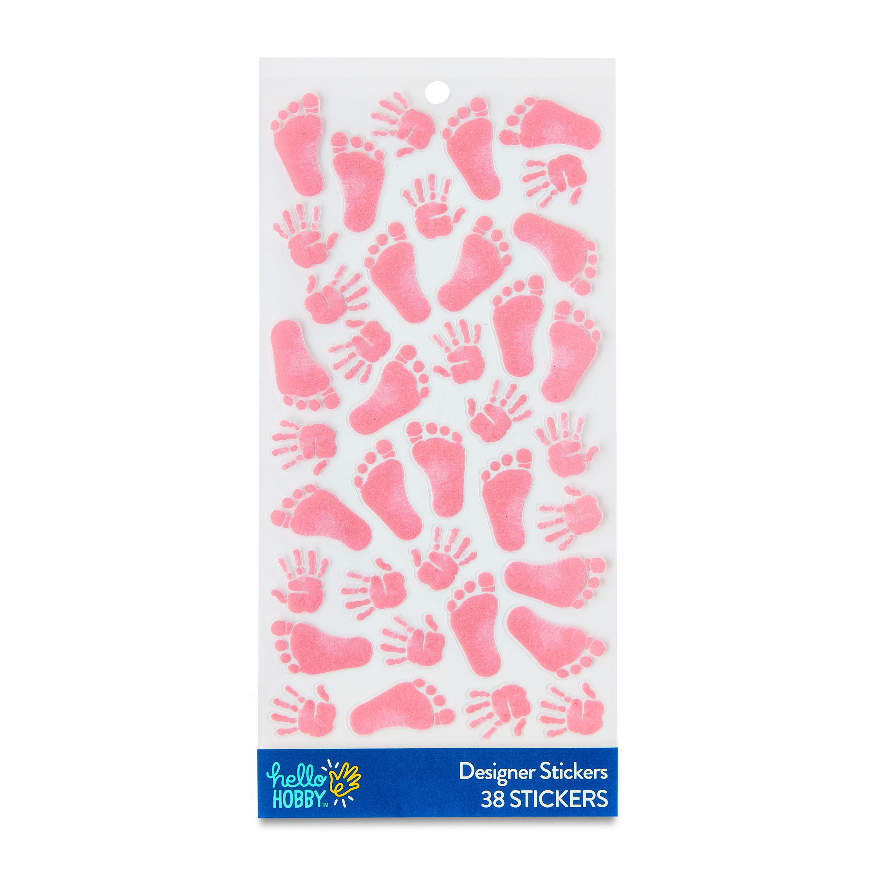 Hello Hobby Pink Baby Girl Hand & Footprint Designer Stickers, 38 Count