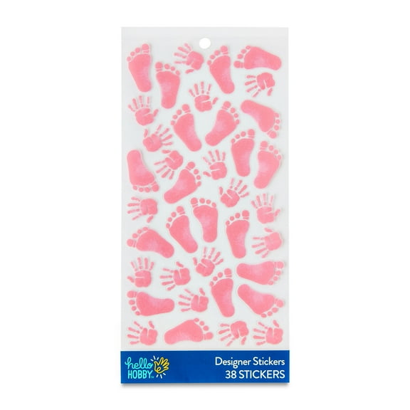 Hello Hobby Pink Baby Girl Hand & Footprint Designer Stickers, 38 Count