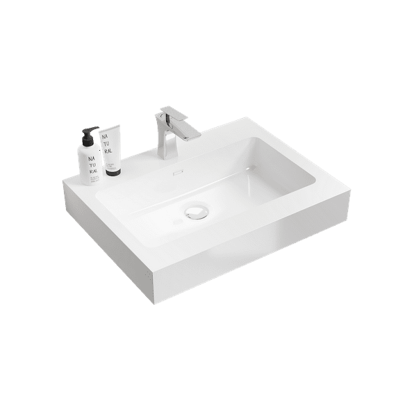 BB02-24-101, Integrated solid surface basin WITHOUT drain & faucet, glossy white color