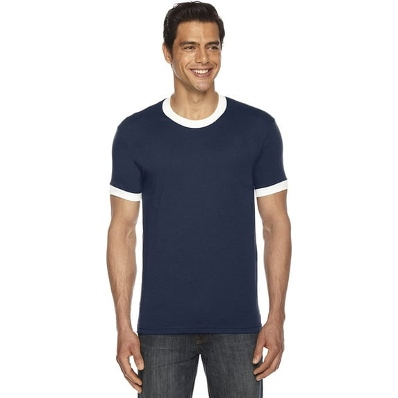 BB410W American Apparel Poly-Cotton Short-Sleeve Ringer Tee Navy White XL