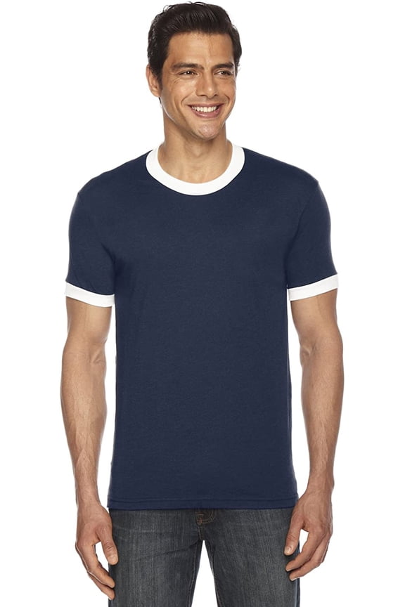 BB410W American Apparel Unisex Poly-Cotton Short-Sleeve Ringer Tee Navy White XS