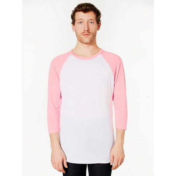 BB453W American Apparel 3/4-Sleeve Raglan T-Shirt White/Neon Heather Pink S
