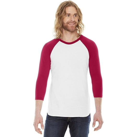 BB453W American Apparel Unisex 3/4-Sleeve Raglan T-Shirt White Red S