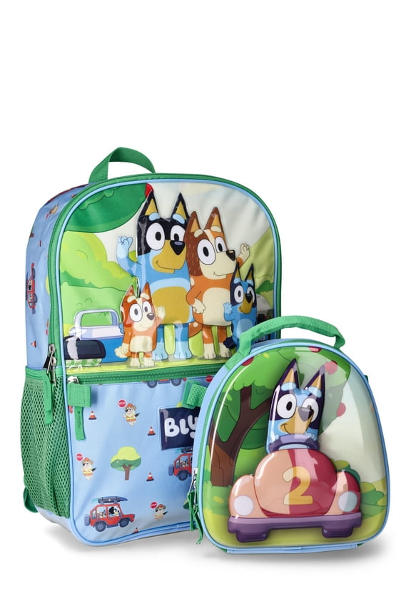 Bluey Family Trip Kids 17" Laptop Backpack 2-Piece Set with Lunch Bag, Multi-Color