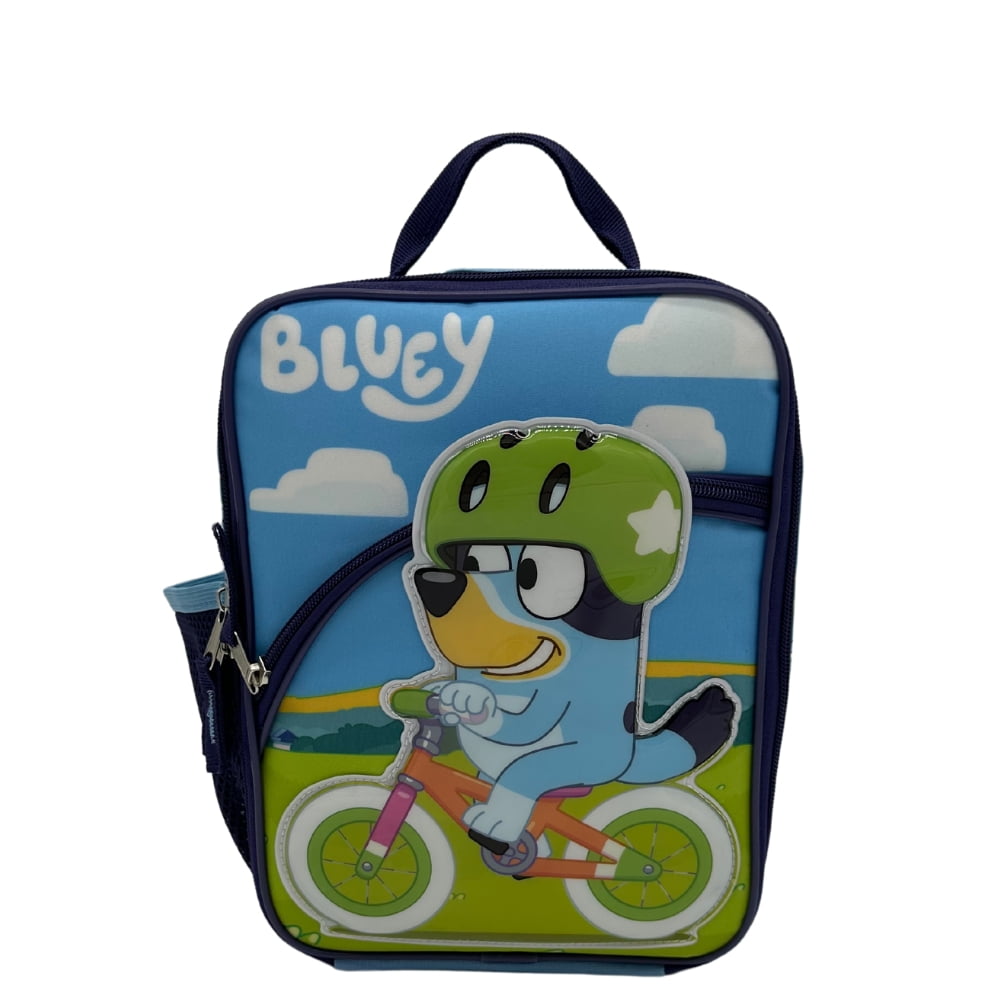 Bluey Ride Along Kids Insulated Reusable Lunch Bag with Mesh Water Bottle Pocket and Handle