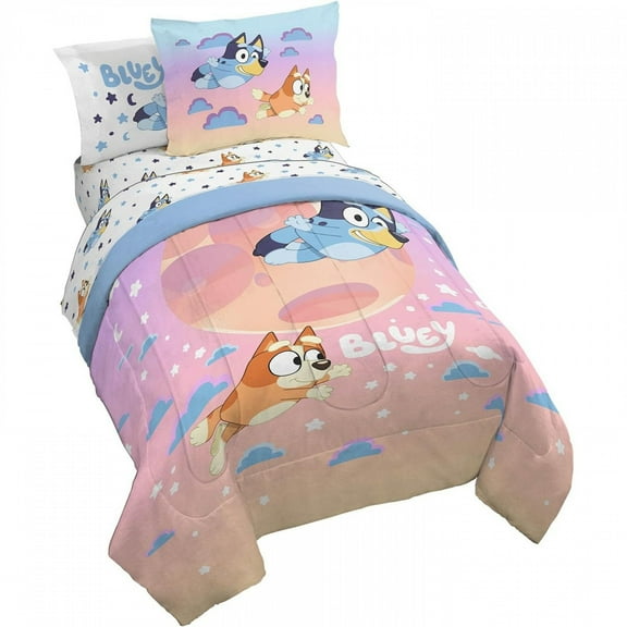 BBC Bluey Sisters Sleepy Time 5 Piece Twin Size Kids Bed Set with Shams