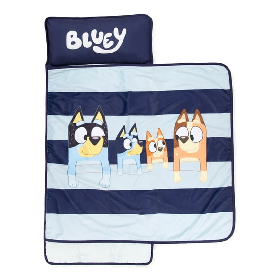 BBC Bluey Sleepy Time Blue Stripe Nap Mat, 100% Microfiber