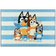 BBC Bluey Family Stripe Blue White Multi Polyester Easy-Care Printed Youth Indoor Area Rug, 32x46