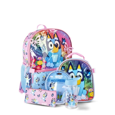 Bluey Boys and Girls 17" 6-Piece Backpack Set with Headphones, Pink