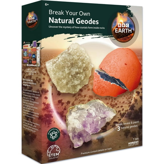 BBC Earth Break Your Own Natural Geodes Kit, Kids STEM Geology Science Set for Boys and Girls, Ages 6+