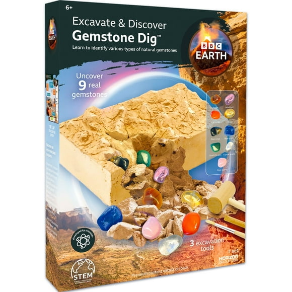 BBC Earth Excavate & Discover Gemstone Dig Kit, Kids STEM Geology Excavation Set for Boys and Girls, Ages 6+