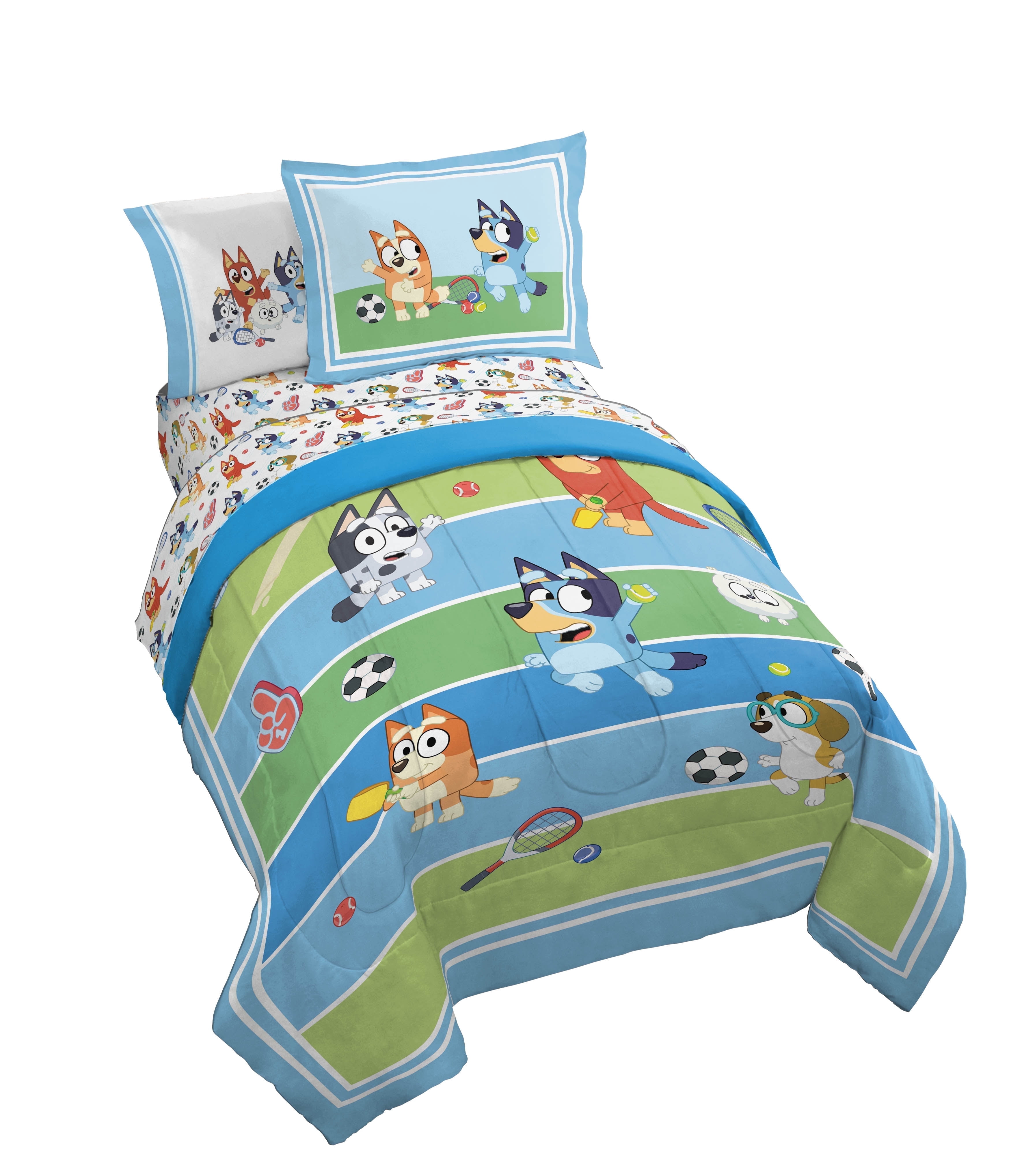 BBC Studio Bluey Lets Play Sports 5 Piece Twin Size Kids Comforter Set with Sham - Sports Bedding for Kids Bedroom