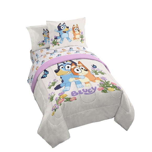 BBC Studios Bluey Garden 5 Piece Twin Size Kids Comforter Set with Sham - Super Soft Bedding for Kids