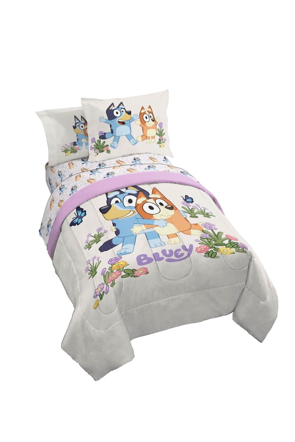 BBC Studios Bluey Garden 5 Piece Twin Size Kids Comforter Set with Sham - Super Soft Bedding for Kids