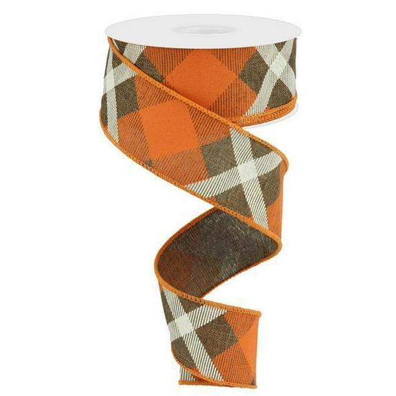 BBCRAFTS Brown/Orange/Cream - Printed Plaid On Royal Wired Ribbon - 1-1/2 Inch x 10 Yards