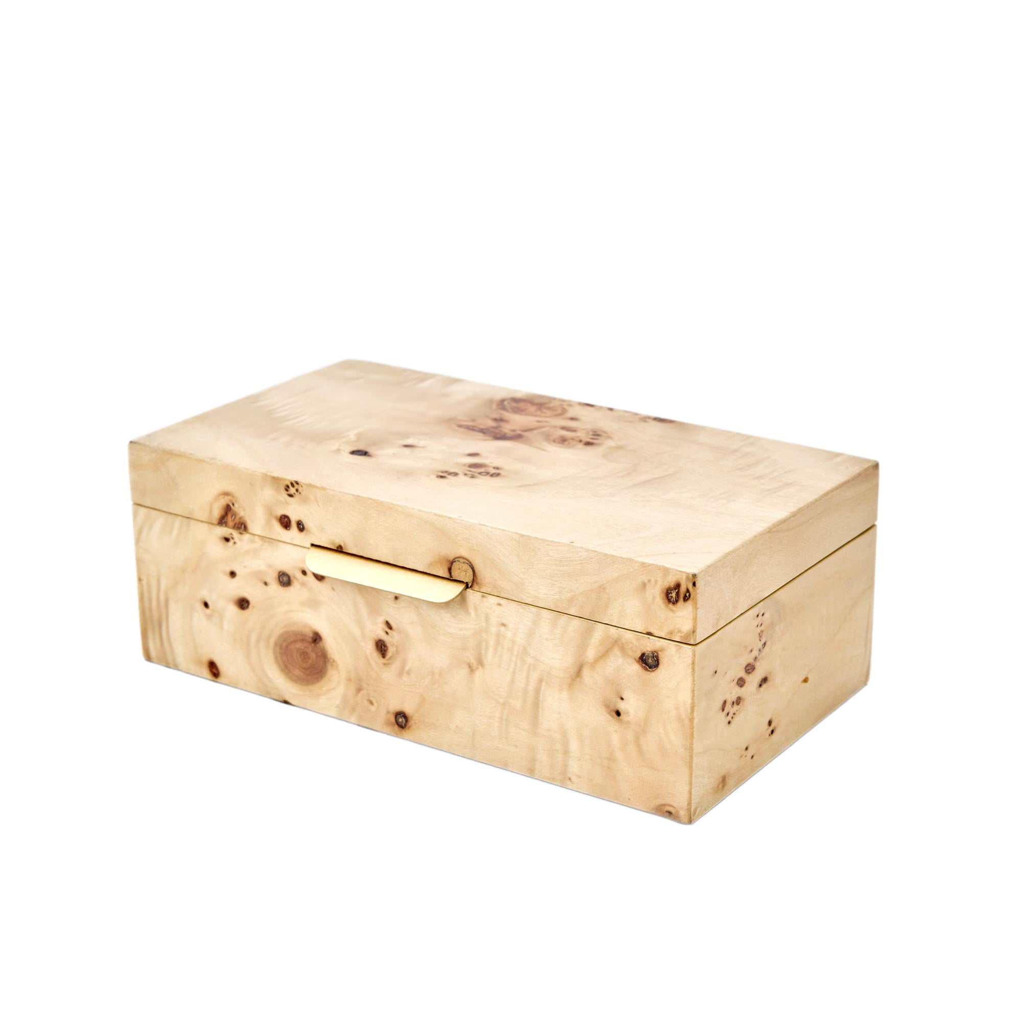 BEAUTIFUL BY DREW BARRYMORE Beautiful by Drew Burl Wood Tabletop Storage Box, Decorative Jewelry Organizer with Lid, Natural Keepsake Box for Dresser or Shelf, 7.5x4.25