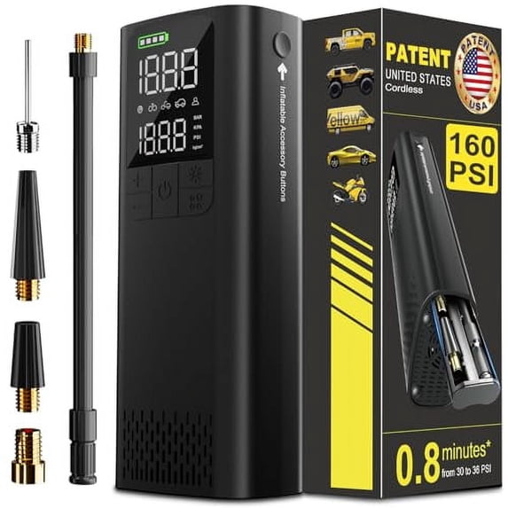 BBD CAR TIRE INFLATOR PORTABLE AIR COMPRESSOR, 0.8 MIN FULL INFLATION 160PSI