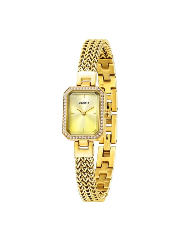 Small Gold Watches for Women, Dainty Rectangle Ladies Quartz Wrist Watch with Stainless Steel Bracelet Band, Waterproof Fashion Analog Women Watch Luxury Gift, Gold