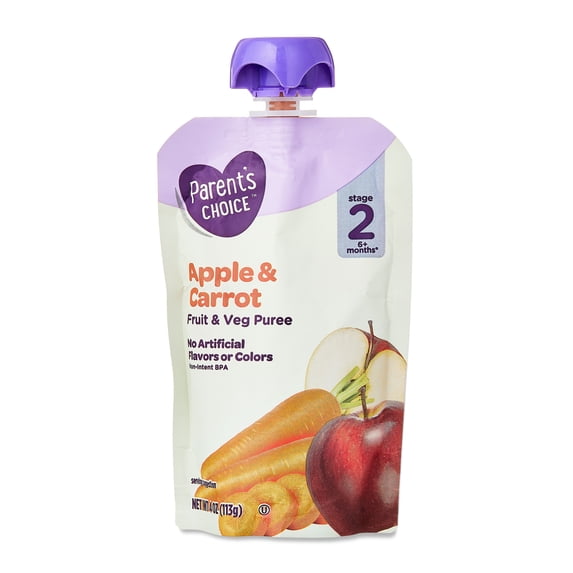 Parent's Choice Stage 2 Baby Food Apple and Carrot Puree, 4 oz Pouch