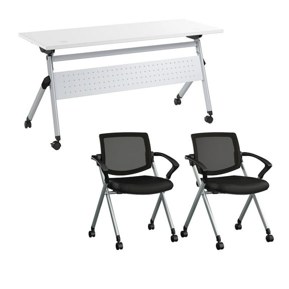 BBF Envision 60W Folding Training Table and 2 Folding Chairs with Arms