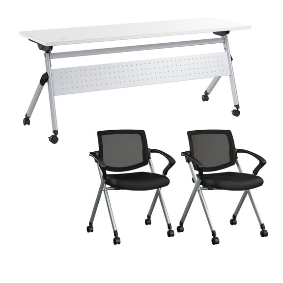 BBF Envision 72W Folding Training Table and 2 Folding Chairs with Arms