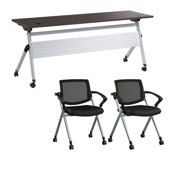 BBF Envision 72W Folding Training Table and 2 Folding Chairs with Arms