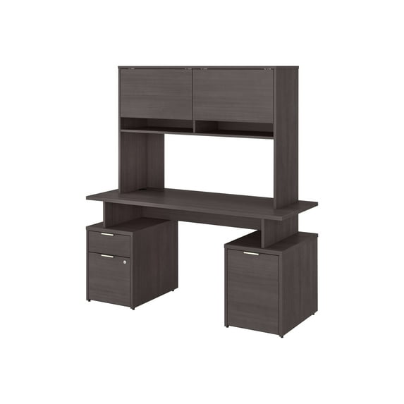 BBF Jamestown - Pedestal desk - with hutch - rectangular - storm gray - storm gray base