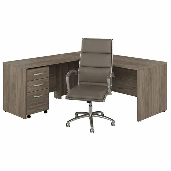 BBF Studio C Engineered Wood L Shaped Desk with Drawers in Hickory Brown
