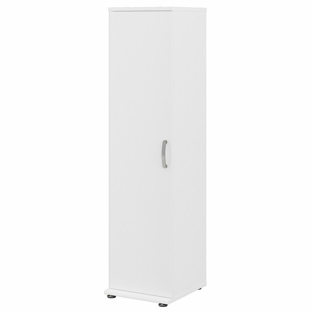 White Engineered Wood Tall Narrow Storage Cabinet with Adjustable Shelves
