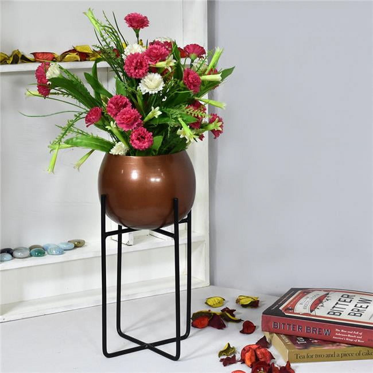 BBH Homes  10.5 x 5.2 x 5.2 in. Handmade 100 Percent Iron Round Modern Planters Pot, Copper Coated
