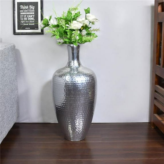BBH Homes 24x 5 x 5.2 in. Handmade Aluminium Traditional Floor Flower Vases for Indoor & Outdoor Use, Silver Coated
