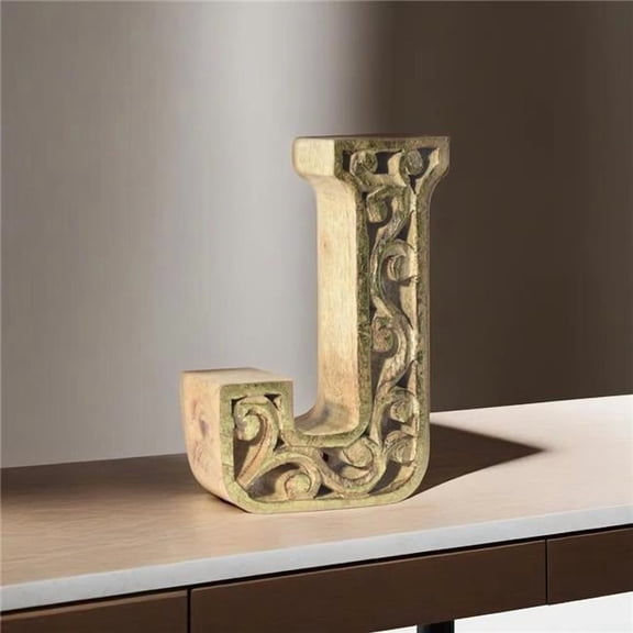 BBH Homes UBBBMH6284SC2JHS Handmade Eco-Friendly Wall Mount & Table Top Decor Natural-Gold Foil J Wood Alphabet Letter Block
