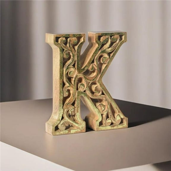 BBH Homes UBBBMH6284SC2KHS Handmade Eco-Friendly Wall Mount & Table Top Decor Natural-Gold Foil K Wood Alphabet Letter Block