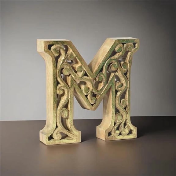 BBH Homes UBBBMH6284SC2MHS Handmade Eco-Friendly Wall Mount & Table Top Decor Natural-Gold Foil M Wood Alphabet Letter Block