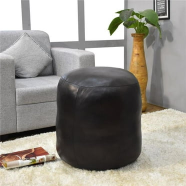 BBH Homes UBBBBACPF12SC02B1HS 18 x 18 x 18 in. Solid Handmade Goat Leather Round Pouf, Black