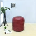 thumbnail image 1 of BBH Homes UBBBBACPF12SC11YB1HS 18 x 18 x 18 in. Recycled Foam Solid Handmade Leather Round Ottoman Pouf with Fibre Fill, Dark Pink, 1 of 1