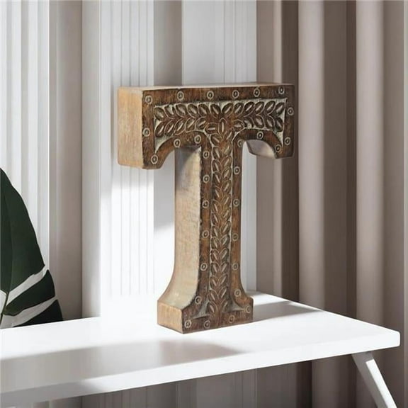 BBH Homes UBBBMH6236SC2THS Handmade Eco-Friendly Wall Mount & Table Top Decor Gray Antique T Wood Alphabet Letter Block